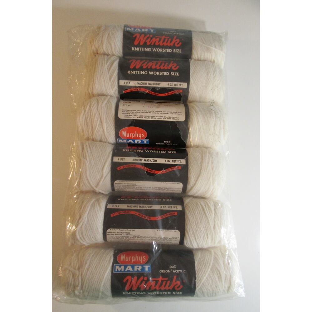 Vintage Lot 6 Murphys Mart Wintuk Yarn 4-Ply Worsted 4 oz Skein Lot Winter White